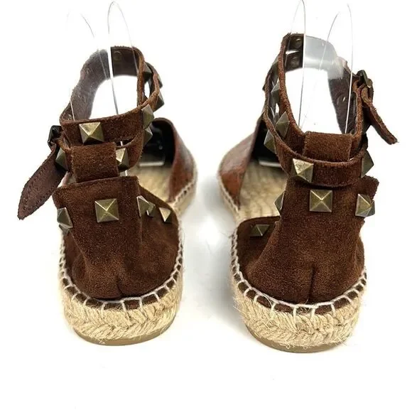 ASH Spain Rockstud Leather Suede Flat Espadrilles Brown Piton Print 37 US 6,5 - Picture 9 of 16